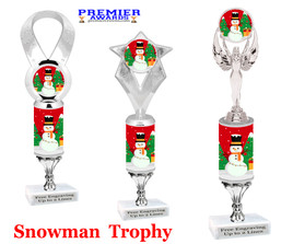 Snowman theme trophy. Choice of figure.  12" tall - Great for all of your holiday events and contests. stem 9