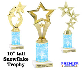 Snowflake theme trophy. Choice of figure.  10" tall - Great for all of your holiday events and contests.  sub 18