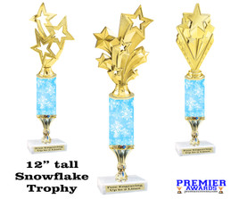 Snowflake theme trophy. Choice of figure.  12" tall - Great for all of your holiday events and contests.  sub 1