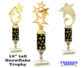 Snowflake theme trophy. Choice of figure.  12" tall - Great for all of your holiday events and contests.  sub 2