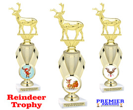 Reindeer theme trophy. Choice of artwork.  11.5" tall  - Great for all of your holiday events and contests.  42655g