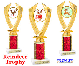 Reindeer theme trophy. Christmas column. Choice of artwork.   Great for all of your holiday events and contests.4506 Red