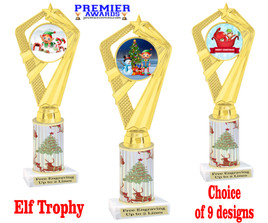 Elf theme trophy. Christmas column. Choice of artwork and trophy height.   Great for all of your holiday events and contests. ph111