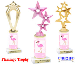 Flamingo  trophy with choice of trophy height and figure.  Bring a little tropical flair to your next event.  Height starts at 10" tall.(new001