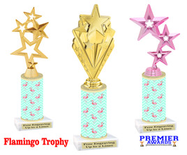 Flamingo  trophy with choice of trophy height and figure.  Bring a little tropical flair to your next event.  Height starts at 10" tall.(new004