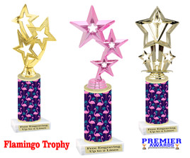 Flamingo  trophy with choice of trophy height and figure.  Bring a little tropical flair to your next event.  Height starts at 10" tall.(new005