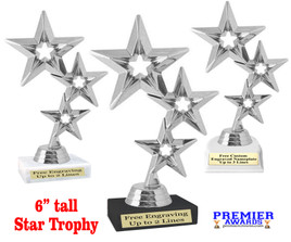 Star Trophy.  Star figure on choice of base.  Great for side awards, pageants, or for the star in your life!  Silver 3 Stars