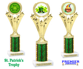 St. Patricks trophy.  Great trophy for your pageants, events, contests and more!   Green column H501