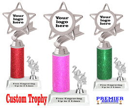 Custom glitter trophy with current year.  Add your logo or artwork for a unique award!  Numerous glitter colors and heights available - 5043s