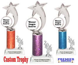 Custom glitter trophy with current year.  Add your logo or artwork for a unique award!  Numerous glitter colors and heights available - 6061s