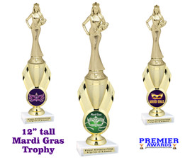 Mardi Gras Theme trophy. 12" tall.  Great trophy for your pageants, events, contests and more!   Sr Queen