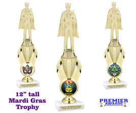 Mardi Gras Theme trophy. 12" tall.  Great trophy for your pageants, events, contests and more!   King