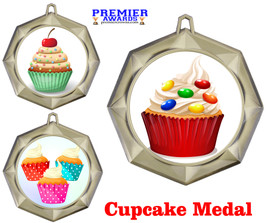 Cupcake theme medal. Choice of 9 designs. Great for your cupcake wars competitions, bake offs, pageants or just for your favorite baker. 43273g