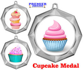 Cupcake theme medal. Choice of 9 designs. Great for your cupcake wars competitions, bake offs, pageants or just for your favorite baker. 43273s