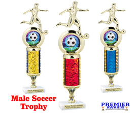 Male Soccer trophy on choice of column.  Starts at 10" tall.  Great trophy for your soccer team, schools and rec departments - 5715