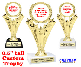 Custom trophy 6.5" tall.  Upload your logo or custom artwork for a unique award perfect for any event, contest or gift. h501