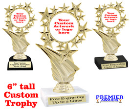 Custom trophy 6" tall.  Upload your logo or custom artwork for a unique award perfect for any event, contest or gift. 696