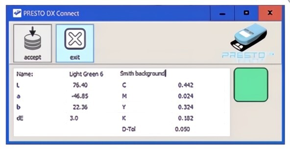 PrestoConnect Database Software Color Entry