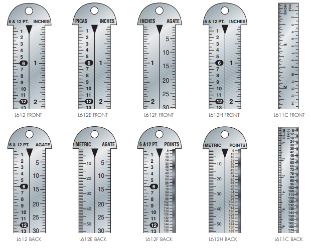 Printer's Line Gauge/Stainless Steel/Points, Inches, Agates/18 L