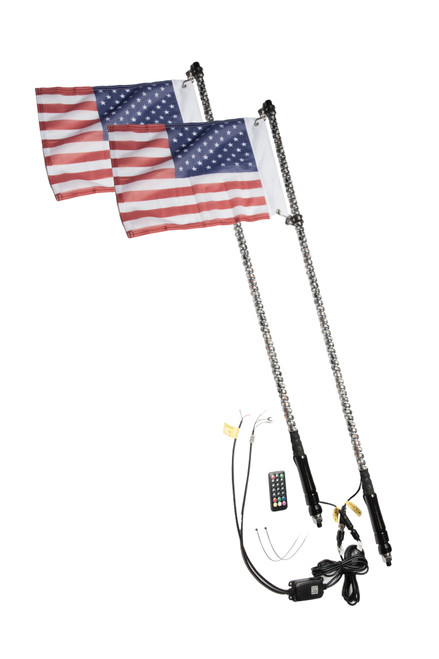 Dual 4 Foot Bluetooth RGB LED Color Antenna Spiral Whip Light ATV UTV Universal