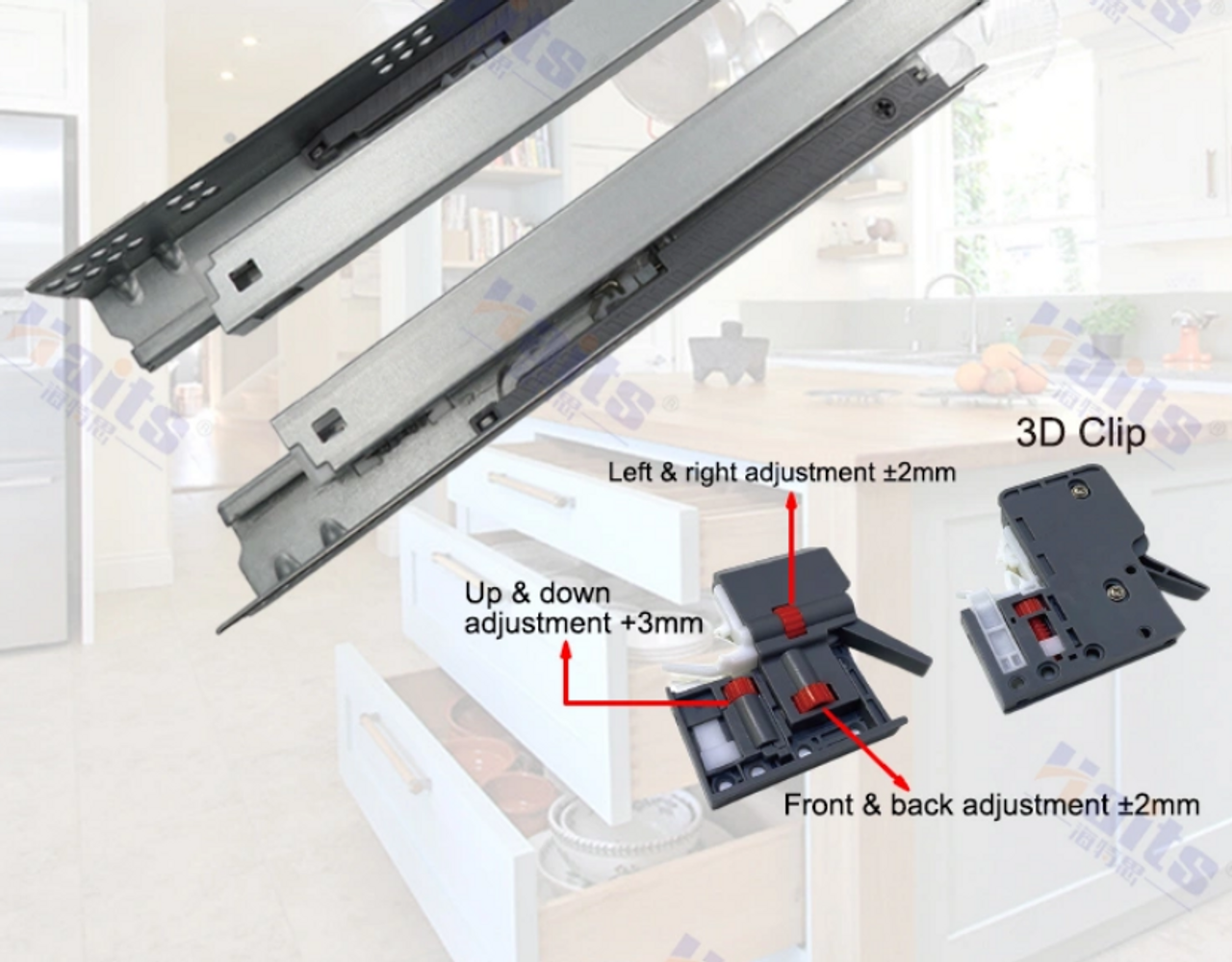 Undermount Concealed Soft Close Full Extension drawer slide kit, 66lb rated