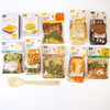 Flat lay of Vegetarian Soups Gift Box products, showing all soup mixes and cornbread mix in an appealing, organized display