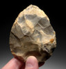 M382 - FINEST INVESTMENT CORDIFORM NEANDERTHAL MOUSTERIAN FLINT HAND AXE FROM FRANCE WITH STUNNING PIEBALD PATTERNS AND COLOR