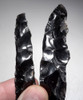 TWO EXCEPTIONAL COMPLETE AZTEC PRE-COLUMBIAN OBSIDIAN BLADE SCRAPERS  *PC460