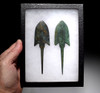 TWO LARGE ANCIENT MESOPOTAMIAN BARBED BRONZE THROWING JAVELIN SPEARHEADS  *NE219