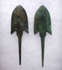 TWO LARGE ANCIENT MESOPOTAMIAN BARBED BRONZE THROWING JAVELIN SPEARHEADS  *NE219