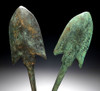 TWO LARGE ANCIENT MESOPOTAMIAN BARBED BRONZE THROWING JAVELIN SPEARHEADS  *NE219