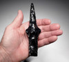 RARE PRE-COLUMBIAN AZTEC TRIHEDRAL OBSIDIAN LUGGED STABBING DAGGER  *PC409