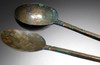 RARE ANCIENT CHRISTIAN BYZANTINE ROMAN GILDED BRONZE LITURGICAL SPOON AND LADLE SET FOR EUCHARIST CEREMONY  *R324