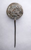 RARE ANCIENT IRANIAN LURISTAN SILVERED BRONZE CHASED GEOMETRIC DISK-HEADED PIN   *LUR360