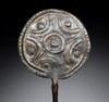 RARE ANCIENT IRANIAN LURISTAN SILVERED BRONZE CHASED GEOMETRIC DISK-HEADED PIN   *LUR360