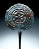 RARE ANCIENT IRANIAN LURISTAN BRONZE DISK-HEADED PIN WITH INTRICATE STAMPED AND CHASED FLORAL DESIGNS  *LUR370