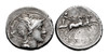 ROMAN REPUBLIC SILVER DENARIUS ANCIENT COIN WITH HELMETED ROMA AND VICTORY DRIVING CHARIOT HORSES  *AC223