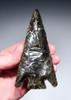 GIANT SPECTACULAR ROYAL CEREMONIAL MAYAN PRE-COLUMBIAN GREEN SHEEN OBSIDIAN BARBED SPEARHEAD  *PC667