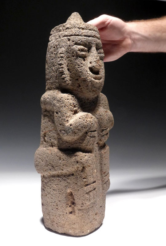 PRE-COLUMBIAN LARGE STONE FIGURE SHAMAN STATUE