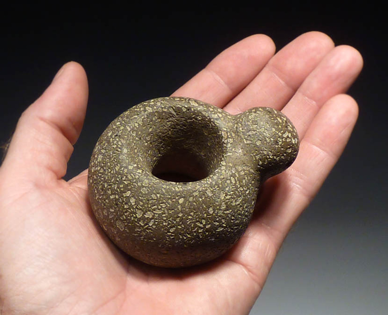 PC031 -  BEAUTIFUL PRE-COLUMBIAN BIRD EFFIGY STONE MACE HEAD FROM CENTRAL AMERICA MADE OUT OF UNUSUAL HARDSTONE