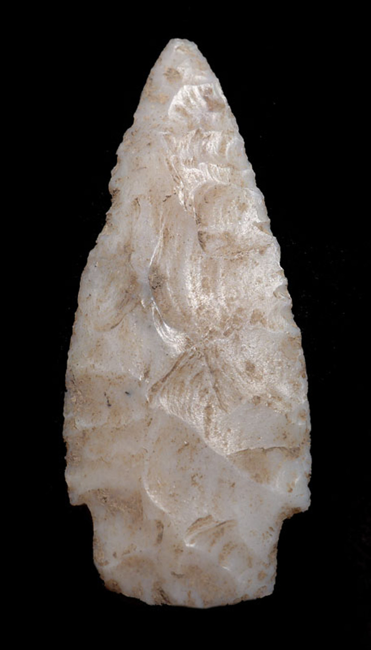 PC248 - SUPERBLY MADE PRE-COLUMBIAN AZTEC LARGE ATLATL SPEARHEAD MADE OF WHITE FLINT