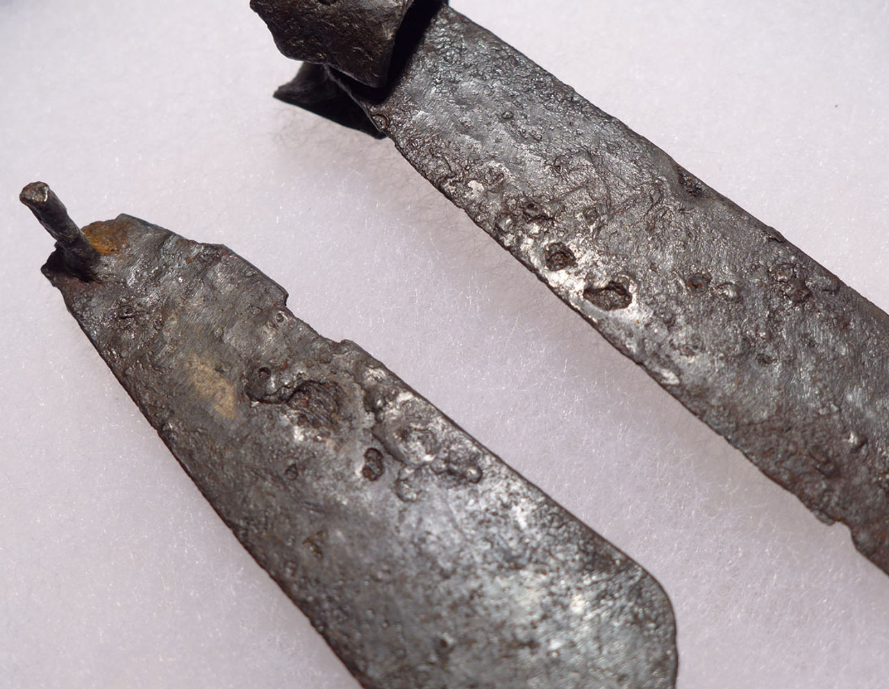 R127 - TWO ANCIENT ROMAN IRON FOLDING KNIFE BLADES