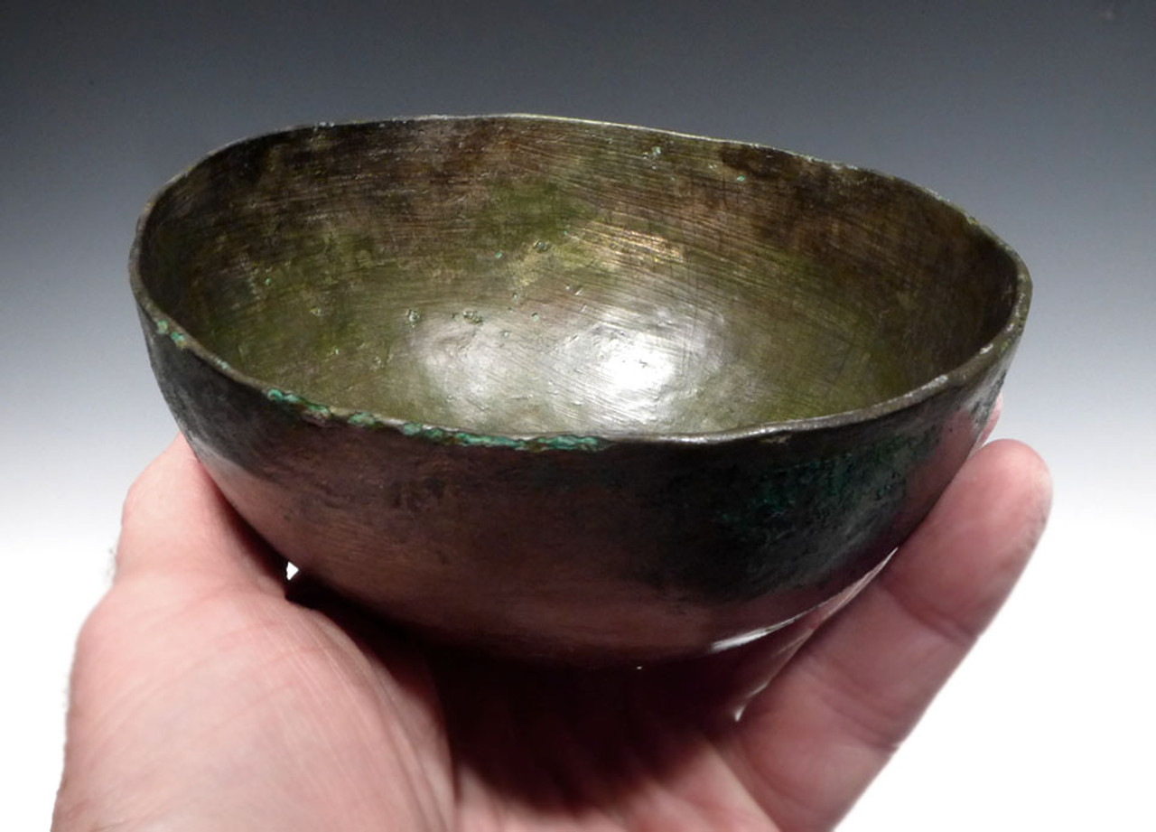 NE183 -   RARE CAST ANCIENT NEAR EASTERN BRONZE CEREMONIAL OFFERING BOWL WITH WITH SPECTACULAR PATINA