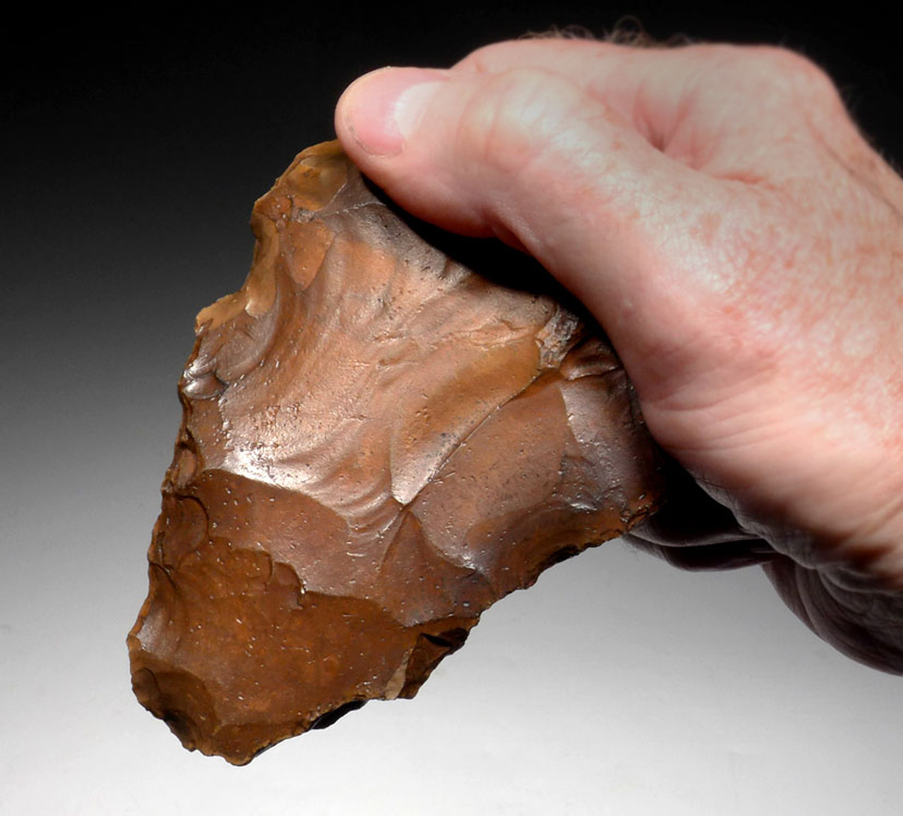 M383 - RARE FINEST  MUSEUM EXAMPLE EGYPTIAN ACHEULEAN HAND AXE WITH UNUSUAL NATURAL ANIMISTIC FEATURE