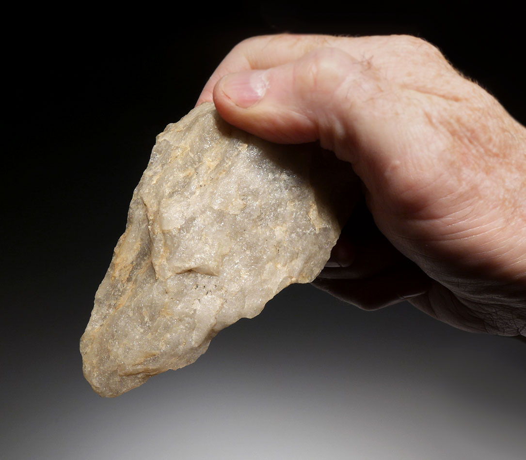 MUSEUM-CLASS ACHEULEAN PRESTIGE HAND AXE IN SPARKLING QUARTZ