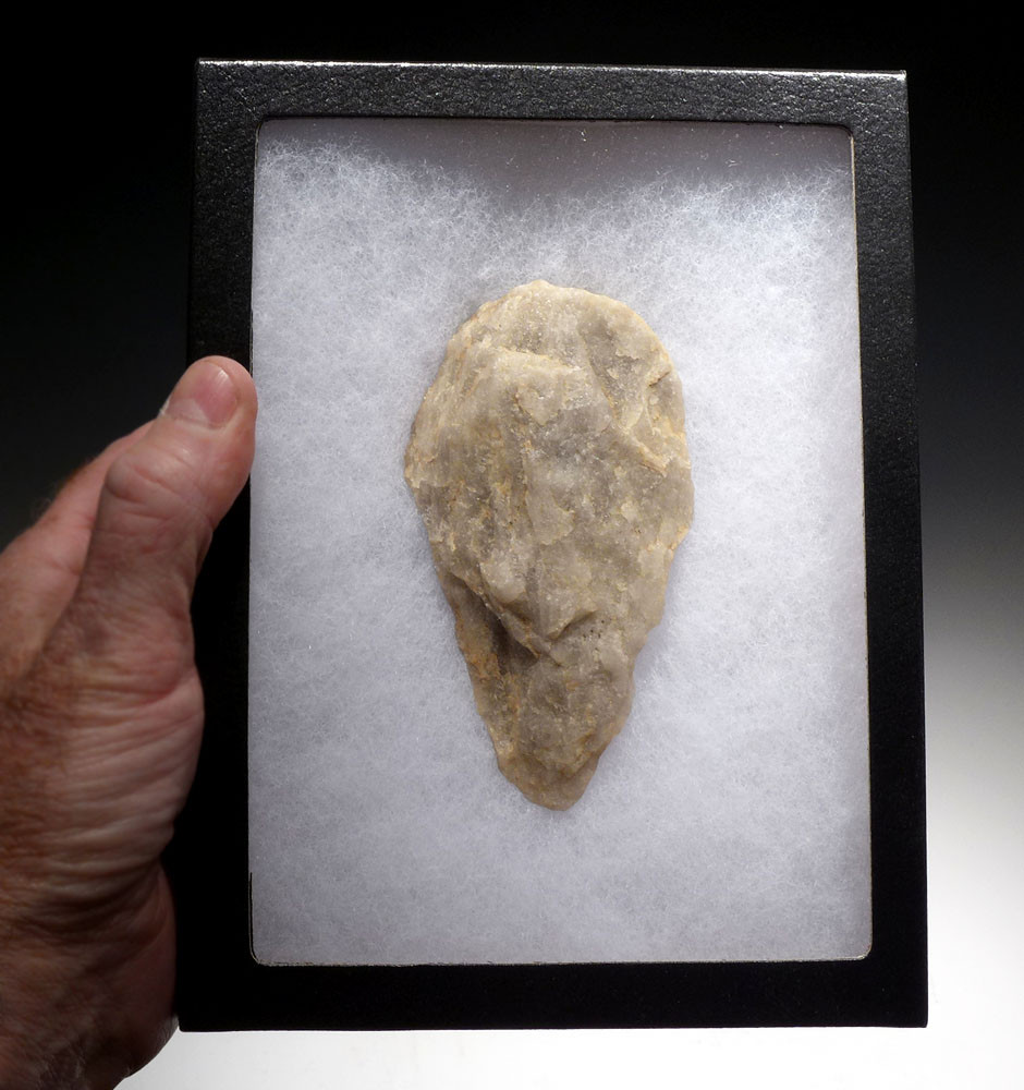MUSEUM-CLASS ACHEULEAN PRESTIGE HAND AXE IN SPARKLING QUARTZ
