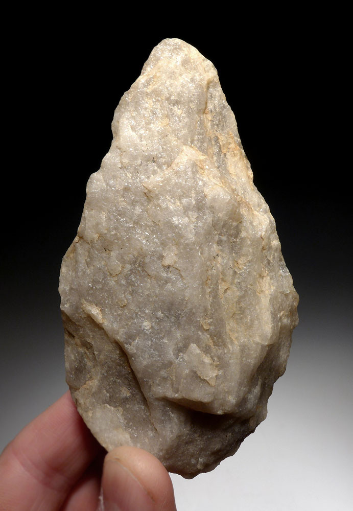 MUSEUM-CLASS ACHEULEAN PRESTIGE HAND AXE IN SPARKLING QUARTZ
