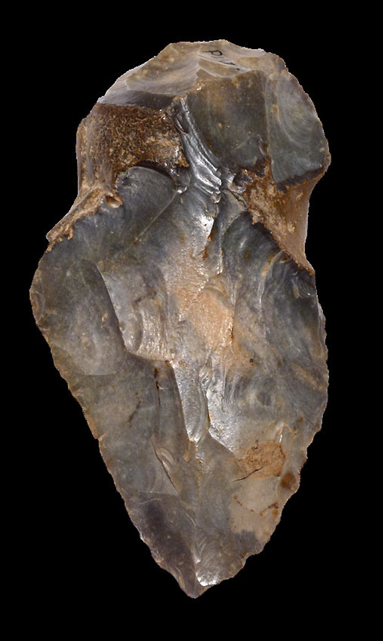 LARGE MUSEUM-CLASS NEANDERTHAL MOUSTERIAN FLINT HAND AXE OF INGENIOUS DESIGN FROM FAMOUS REGION IN FRANCE *M381