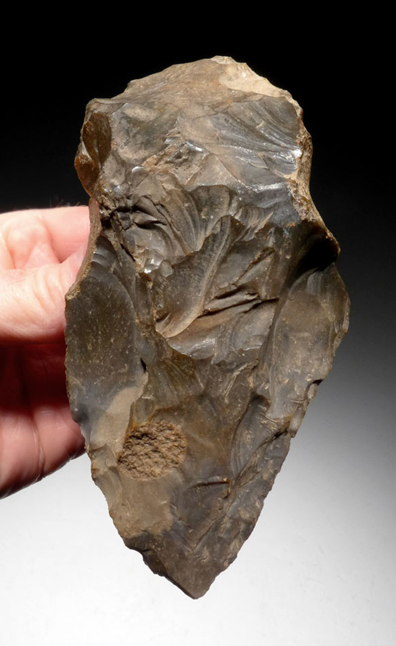 LARGE MUSEUM-CLASS NEANDERTHAL MOUSTERIAN FLINT HAND AXE OF INGENIOUS DESIGN FROM FAMOUS REGION IN FRANCE *M381