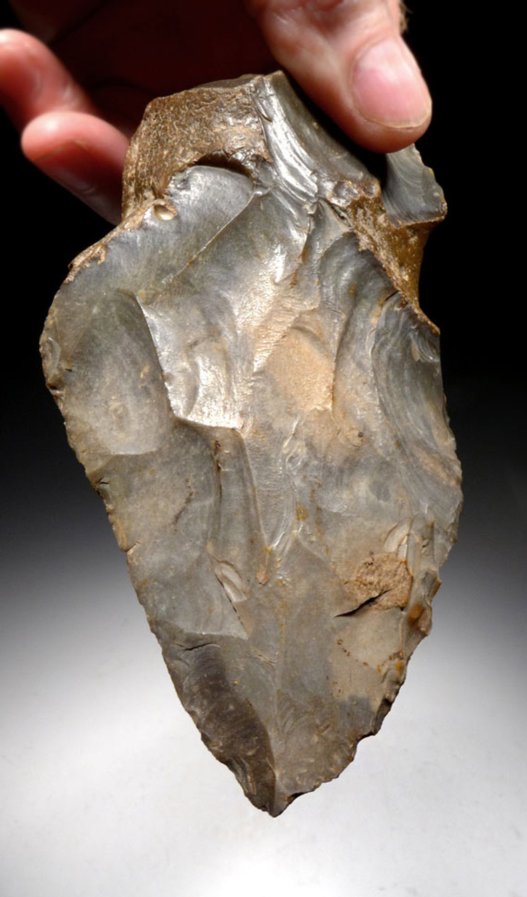 LARGE MUSEUM-CLASS NEANDERTHAL MOUSTERIAN FLINT HAND AXE OF INGENIOUS DESIGN FROM FAMOUS REGION IN FRANCE *M381